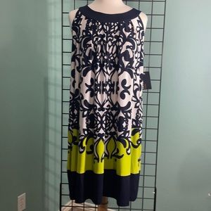 En Focus woman dress Navy blue, white and green